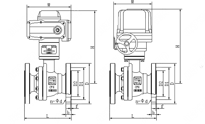 Q941F46电动衬氟球阀外形结构图